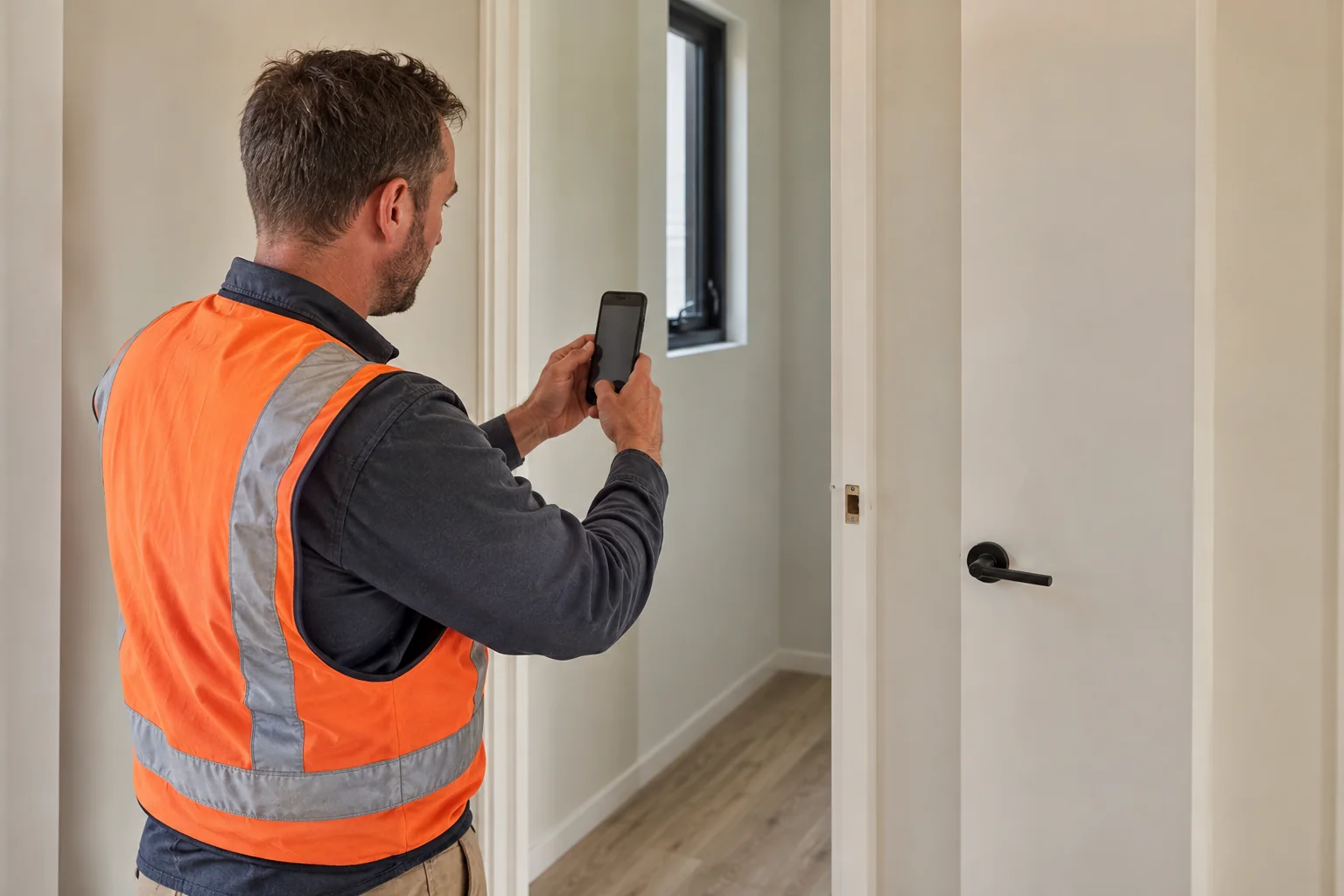Site supervisor recording work during a construction walkthrough